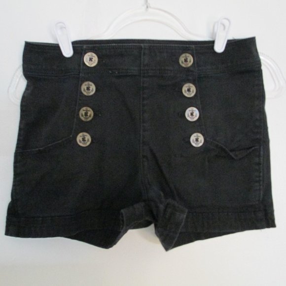Express Black Nautical Button Front Jean Shorts Size 4 - Picture 1 of 12